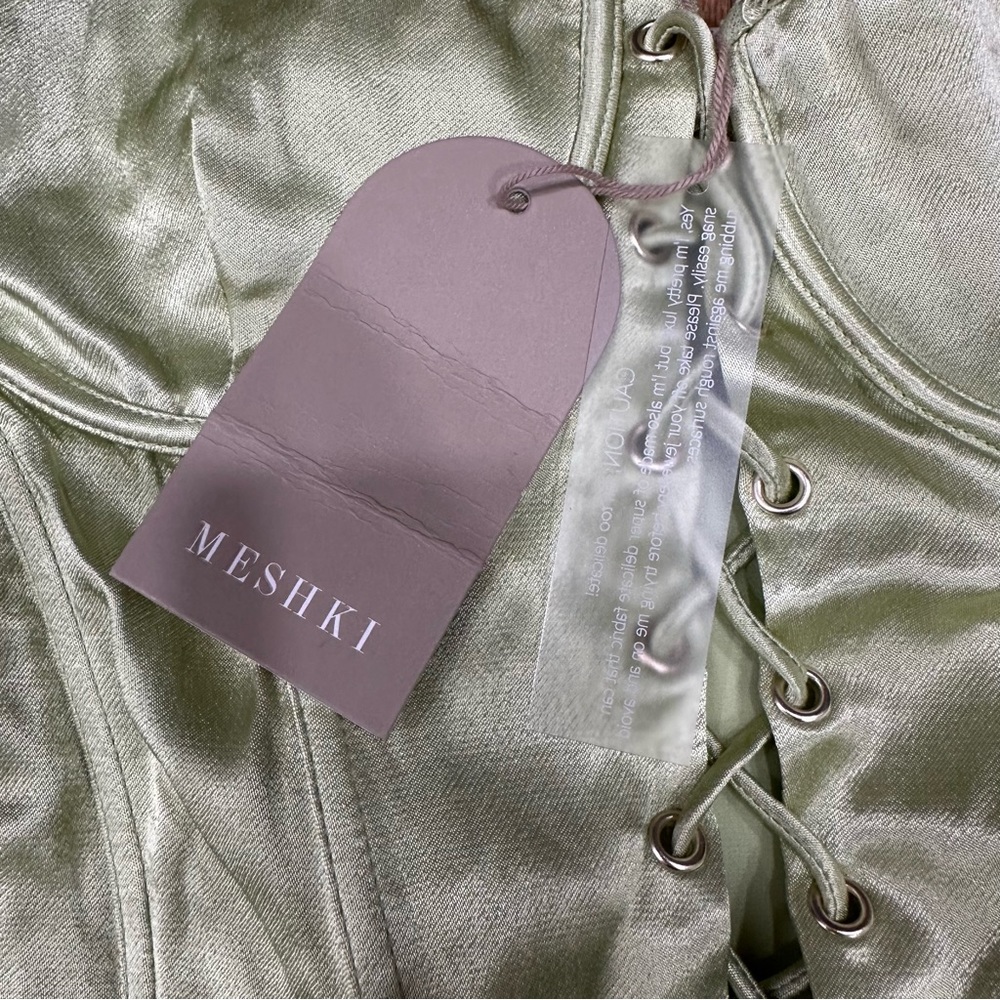 Meshki Light Green Satin Mini Dress - Picture 7 of 8